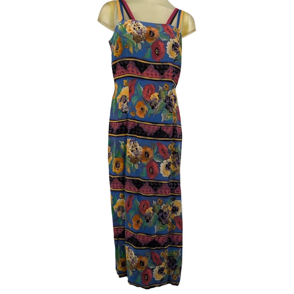 Vintage Ann Tobias Dress Rainbow floral MIDI Maxi Lined Womens.